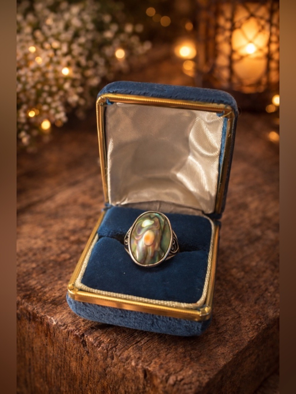Vintage Sterling Silver Abalone Ring • Natural Iridescent Shell Heirloom •Size 5